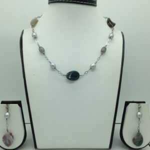 Freshwater grey pearls and semi baroque silver necklace set jnc0068