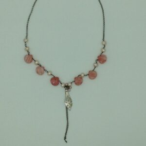 Freshwater orange pearls and Rose quartz silver chain jnc0067
