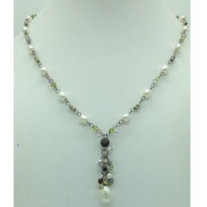 Freshwater white pearls silver chain necklace jnc0066