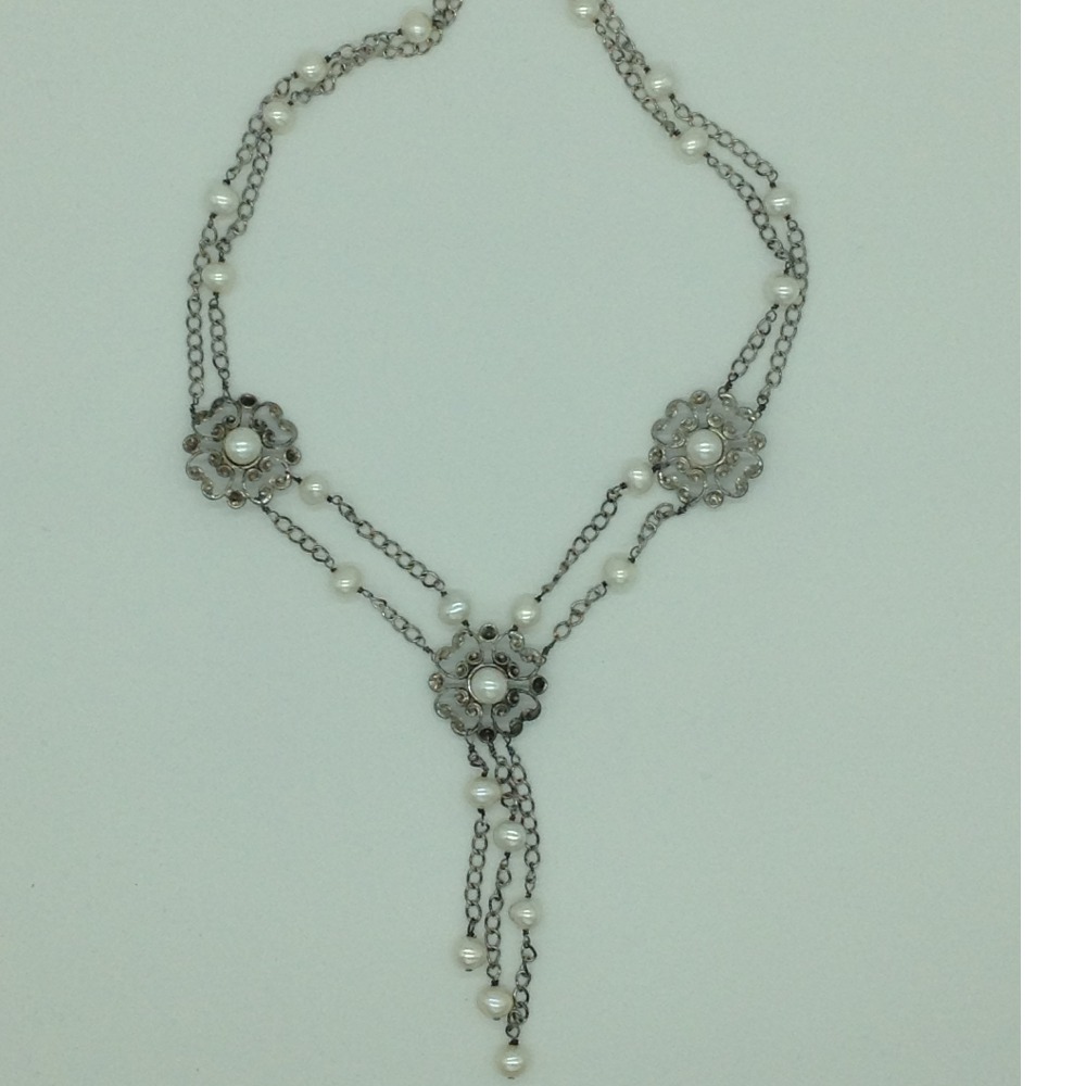 Freshwater white pearls silver necklace set jnc0065 - Image 4