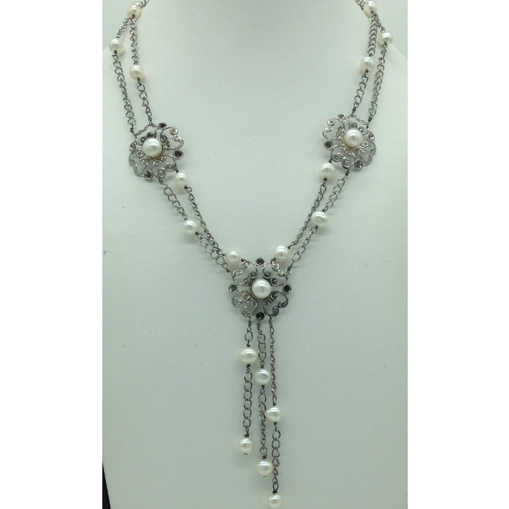Freshwater white pearls silver necklace set jnc0065 - Image 2