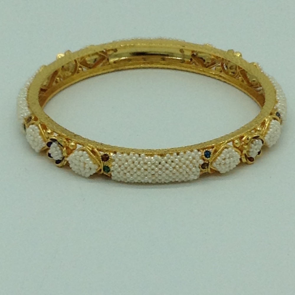 Freshwater White Khakha Seed Pearls Jali Single Bangles JBG0276