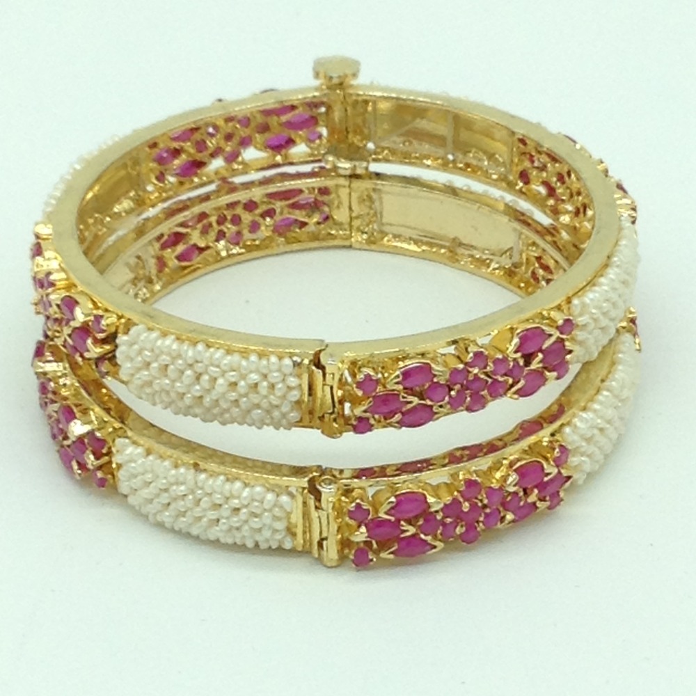 Freshwater White Khakha Seed Pearls and Ruby Jali Bangles JBG0263