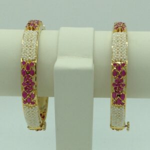 Freshwater White Khakha Seed Pearls and Ruby Jali Bangles JBG0263