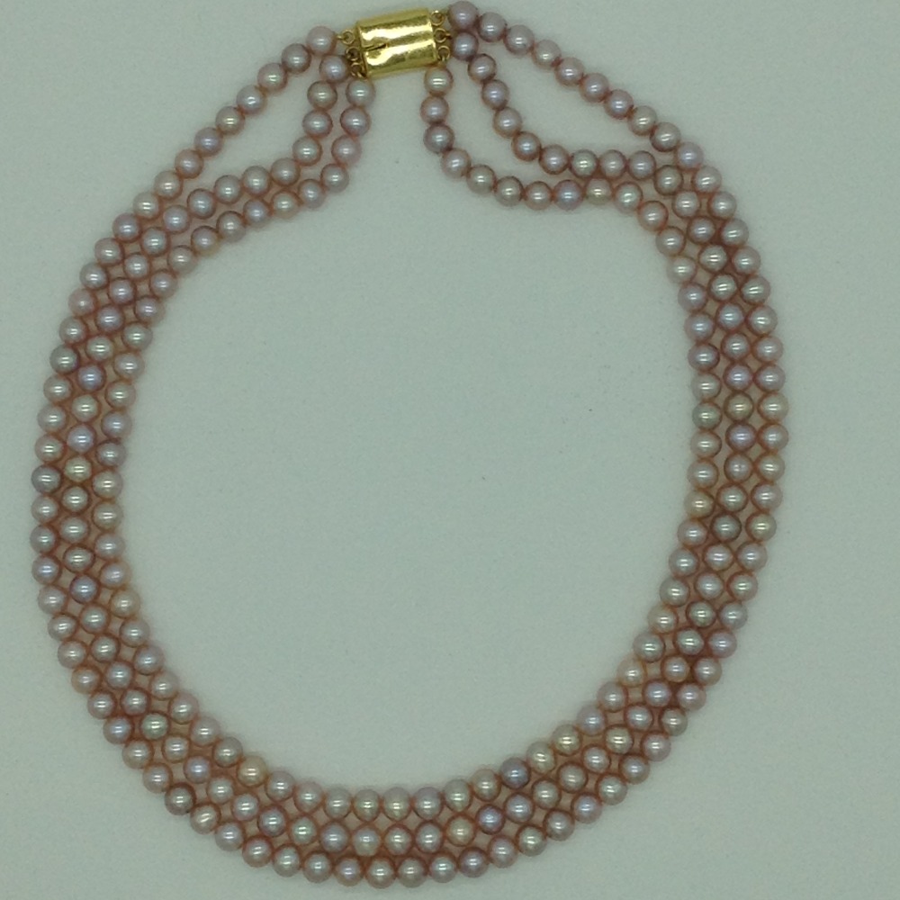 Freshwater Pink Round 3 Lines Pearls Full Set JPP1082
