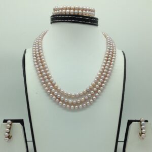 Freshwater Pink Round 3 Lines Pearls Full Set JPP1082