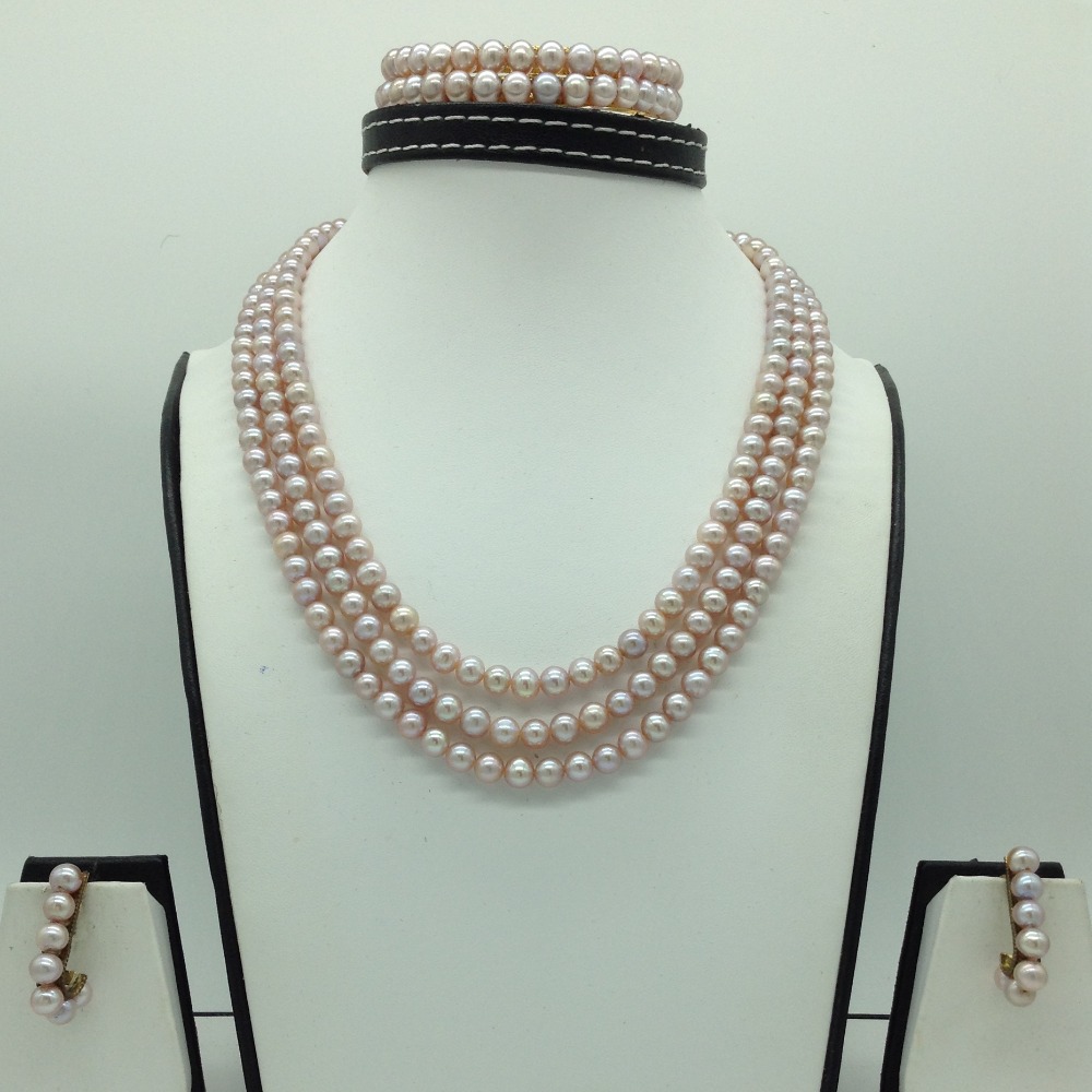 Freshwater Pink Round 3 Lines Pearls Full Set JPP1082