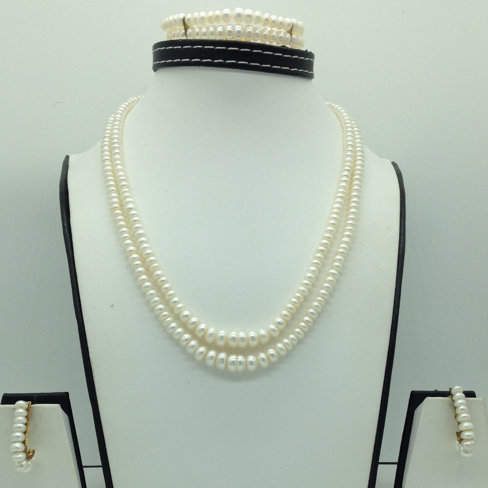 Freshwater White Flat Graded 2 Lines Pearls Full Set JPP1079