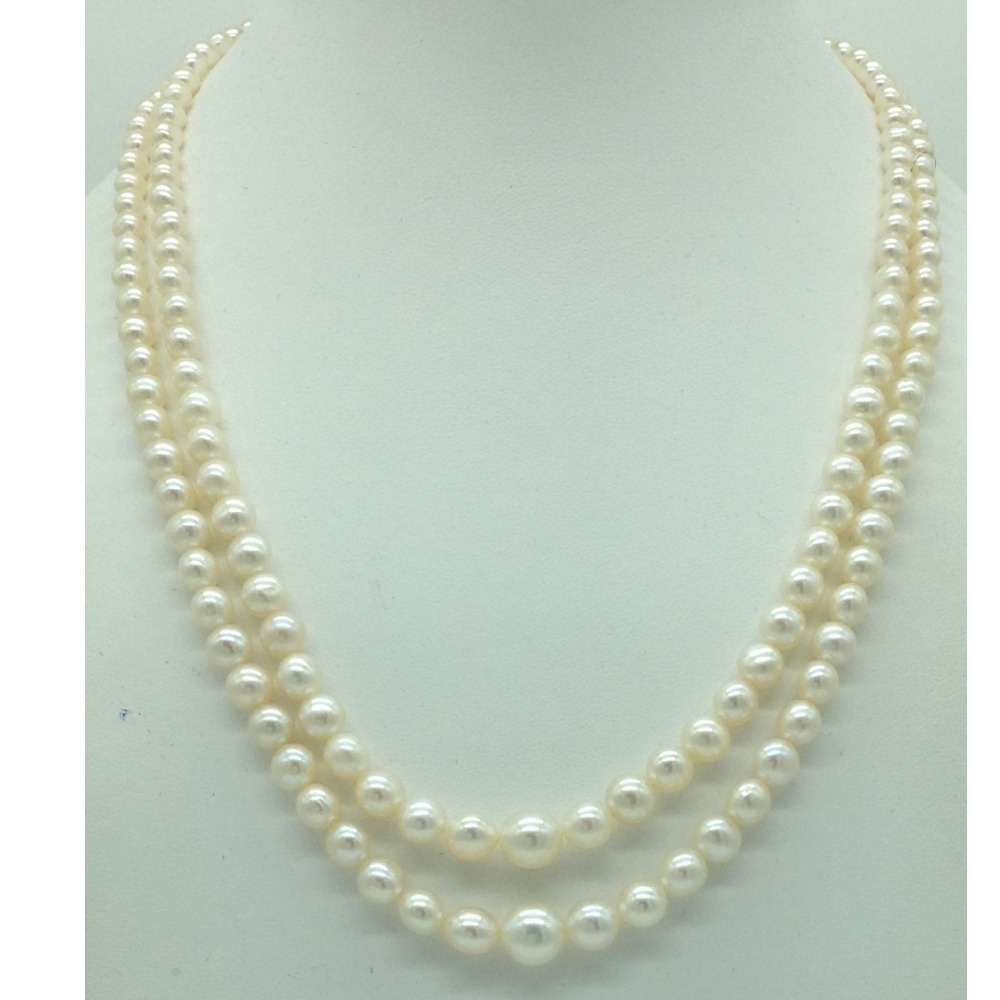 Freshwater White Round Graded 2 Lines Pearls Full Set JPP1078