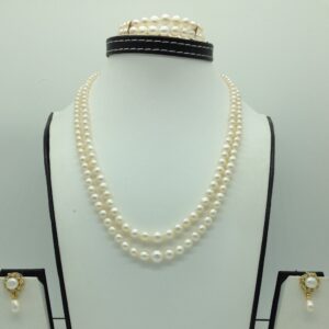 Freshwater White Round Graded 2 Lines Pearls Full Set JPP1078
