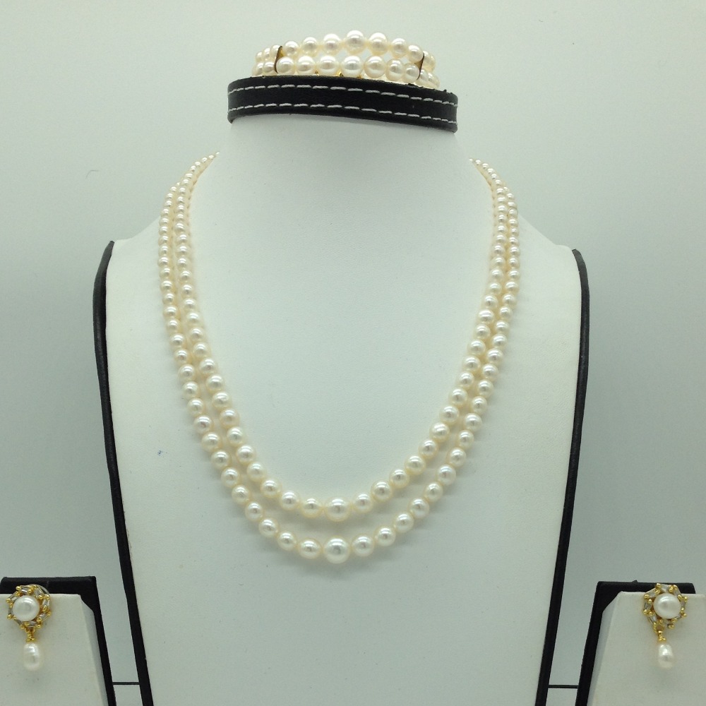 Freshwater White Round Graded 2 Lines Pearls Full Set JPP1078