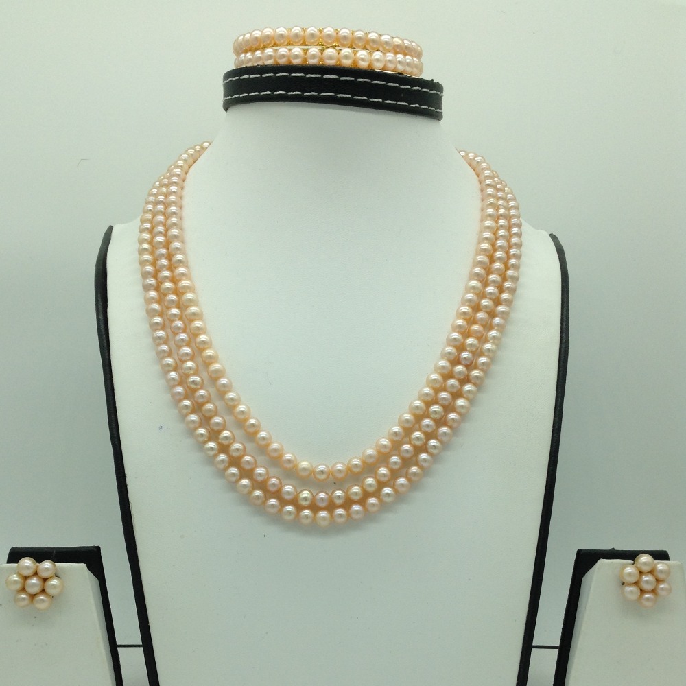 Freshwater Orange Round 3 Lines Pearls Full Set JPP1077