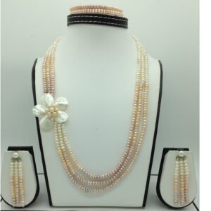 Freshwater Shaded Flat 3 Lines Pearls MOP Broach Full Set JPP1076