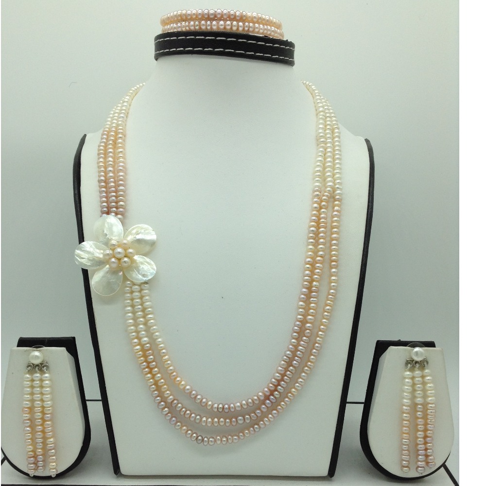 Freshwater Shaded Flat 3 Lines Pearls MOP Broach Full Set JPP1076