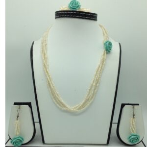 Freshwater White Seed Pearls And Turquoise Flower Broach Set JPP1075