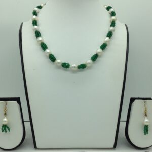 Seawater White Pearls and Green Crystals Necklace Set JPP1074