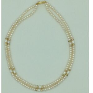 Freshwater White Flat 2 Lines Pearls Chakri Full Set JPP1073