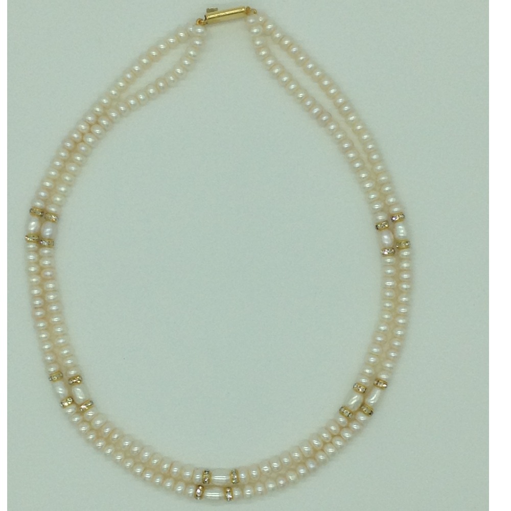 Freshwater White Flat 2 Lines Pearls Chakri Full Set JPP1073