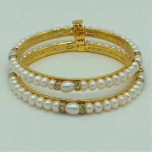 Freshwater White Flat 2 Lines Pearls Chakri Full Set JPP1073