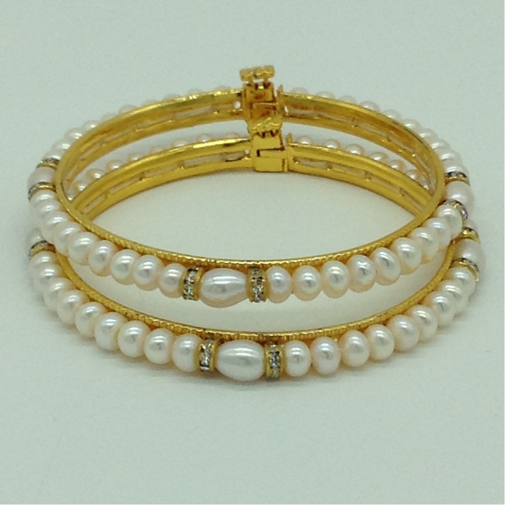 Freshwater White Flat 2 Lines Pearls Chakri Full Set JPP1073