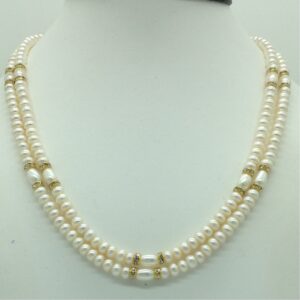 Freshwater White Flat 2 Lines Pearls Chakri Full Set JPP1073