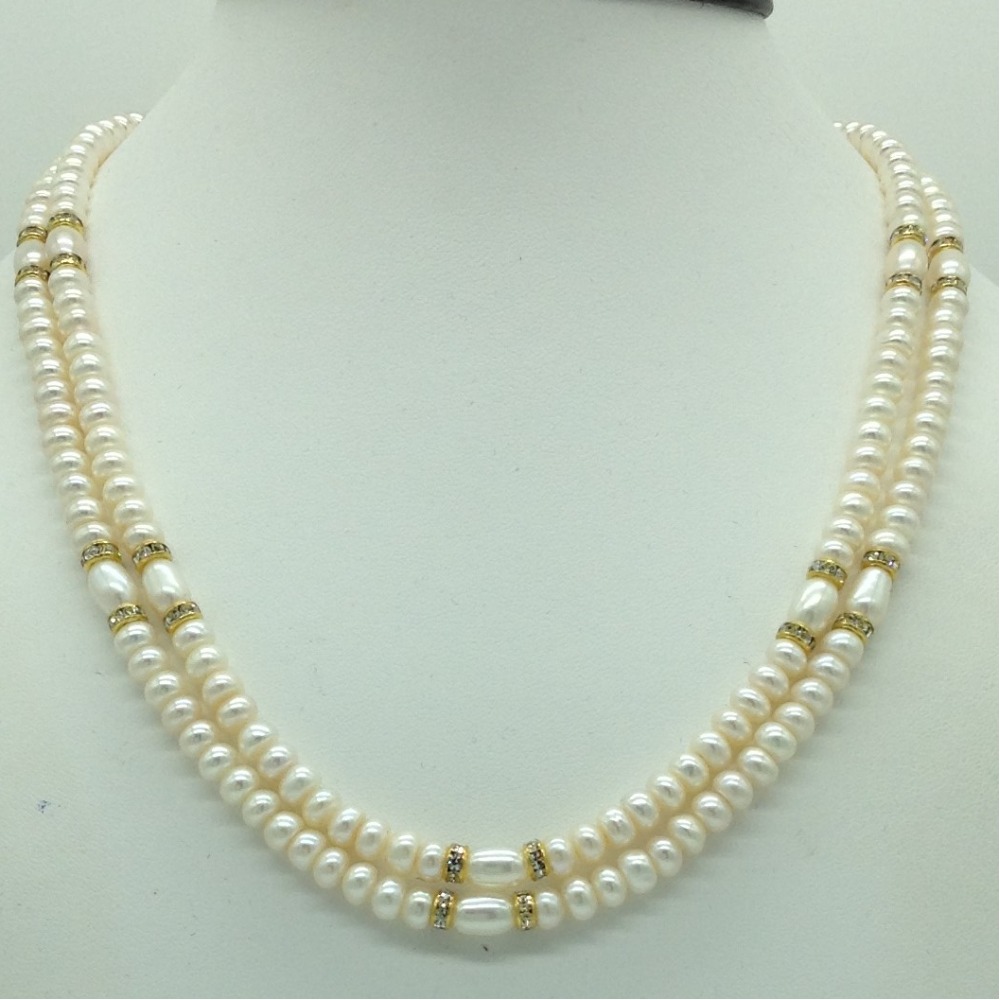 Freshwater White Flat 2 Lines Pearls Chakri Full Set JPP1073