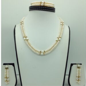 Freshwater White Flat 2 Lines Pearls Chakri Full Set JPP1073