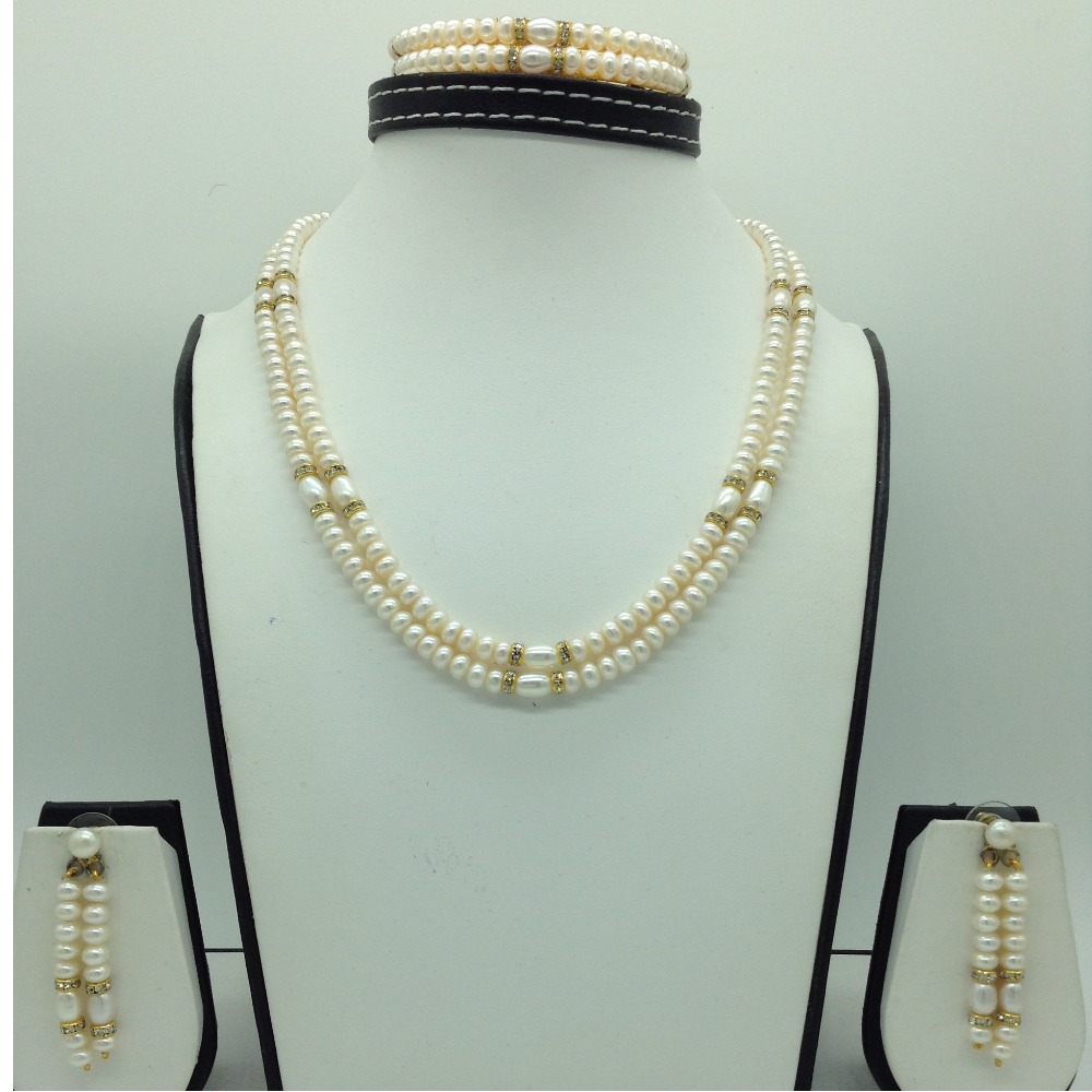 Freshwater White Flat 2 Lines Pearls Chakri Full Set JPP1073
