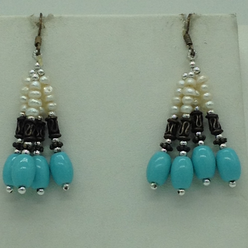 Freshwater White Pearls And Turquoise Twisted Necklace Set JPP1072