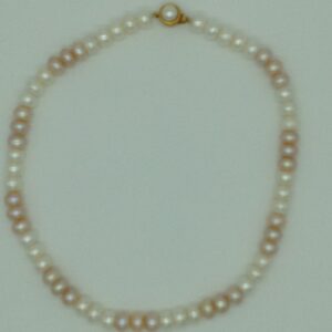 Freshwater Pink and White Flat Pearls Necklace Set JPP1070