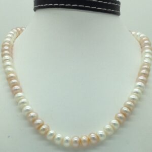 Freshwater Pink and White Flat Pearls Necklace Set JPP1070