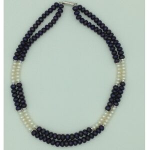 Freshwater Black and White Flat 2 Line Pearls Necklace Set JPP1069