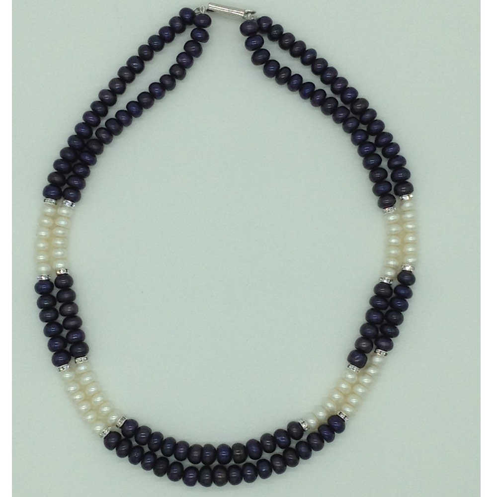 Freshwater Black and White Flat 2 Line Pearls Necklace Set JPP1069
