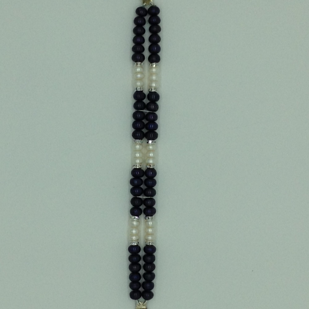 Freshwater Black and White Flat 2 Line Pearls Necklace Set JPP1069