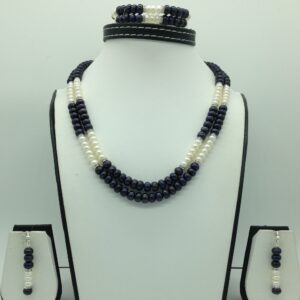 Freshwater Black and White Flat 2 Line Pearls Necklace Set JPP1069