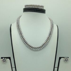 Freshwater Steel Grey Round 2 Lines Pearls Full Set JPP1068
