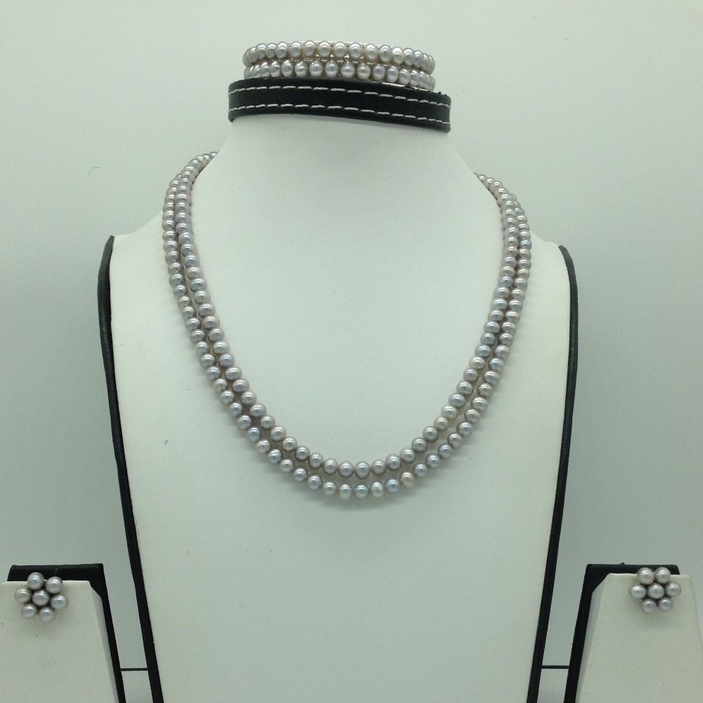 Freshwater Steel Grey Round 2 Lines Pearls Full Set JPP1068