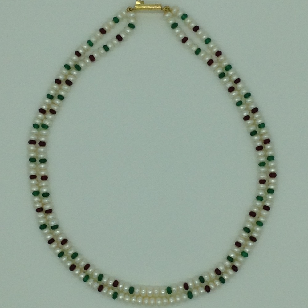 Freshwater White Flat 2 Lines Pearls Combination Full Set JPP1067