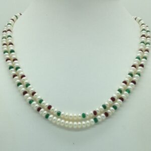 Freshwater White Flat 2 Lines Pearls Combination Full Set JPP1067