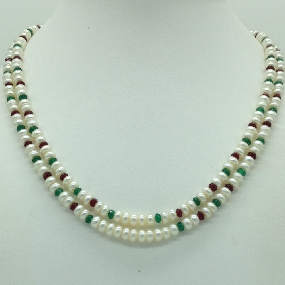 Freshwater White Flat 2 Lines Pearls Combination Full Set JPP1067