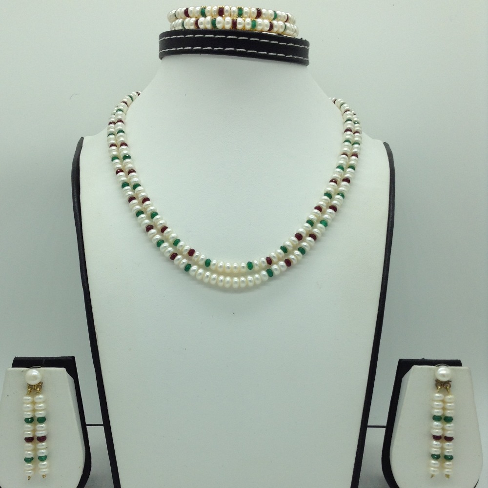 Freshwater White Flat 2 Lines Pearls Combination Full Set JPP1067