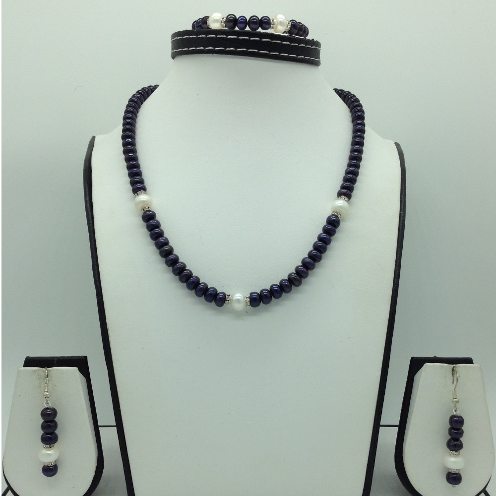 Freshwater Black and White Flat Pearls Necklace Set JPP1065