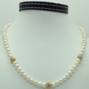 Freshwater White Potato Pearls And CZ Balls Necklace Set JPP1064