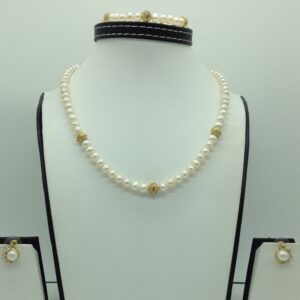 Freshwater White Potato Pearls And CZ Balls Necklace Set JPP1064