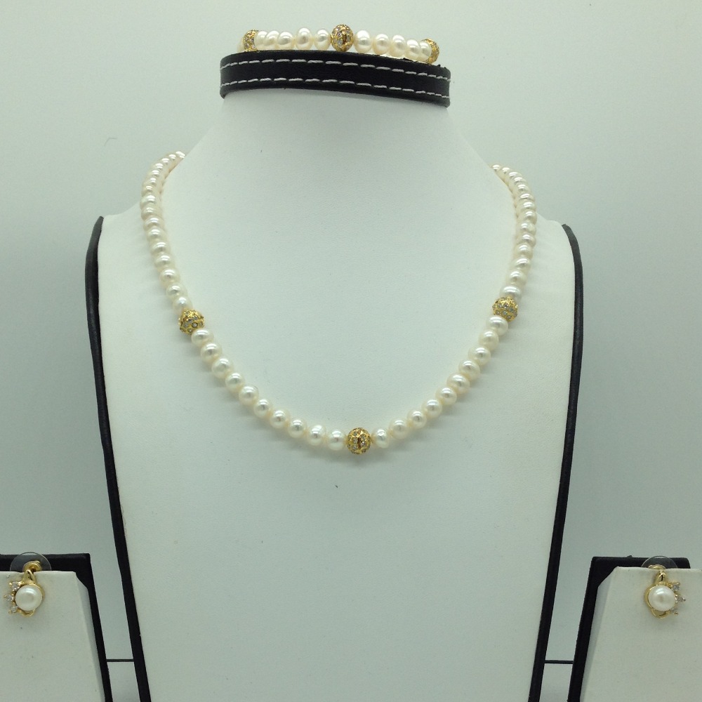 Freshwater White Potato Pearls And CZ Balls Necklace Set JPP1064
