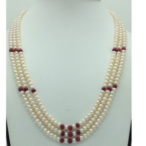 Freshwater White Flat 3 Lines Pearls Combination Full Set JPP1063