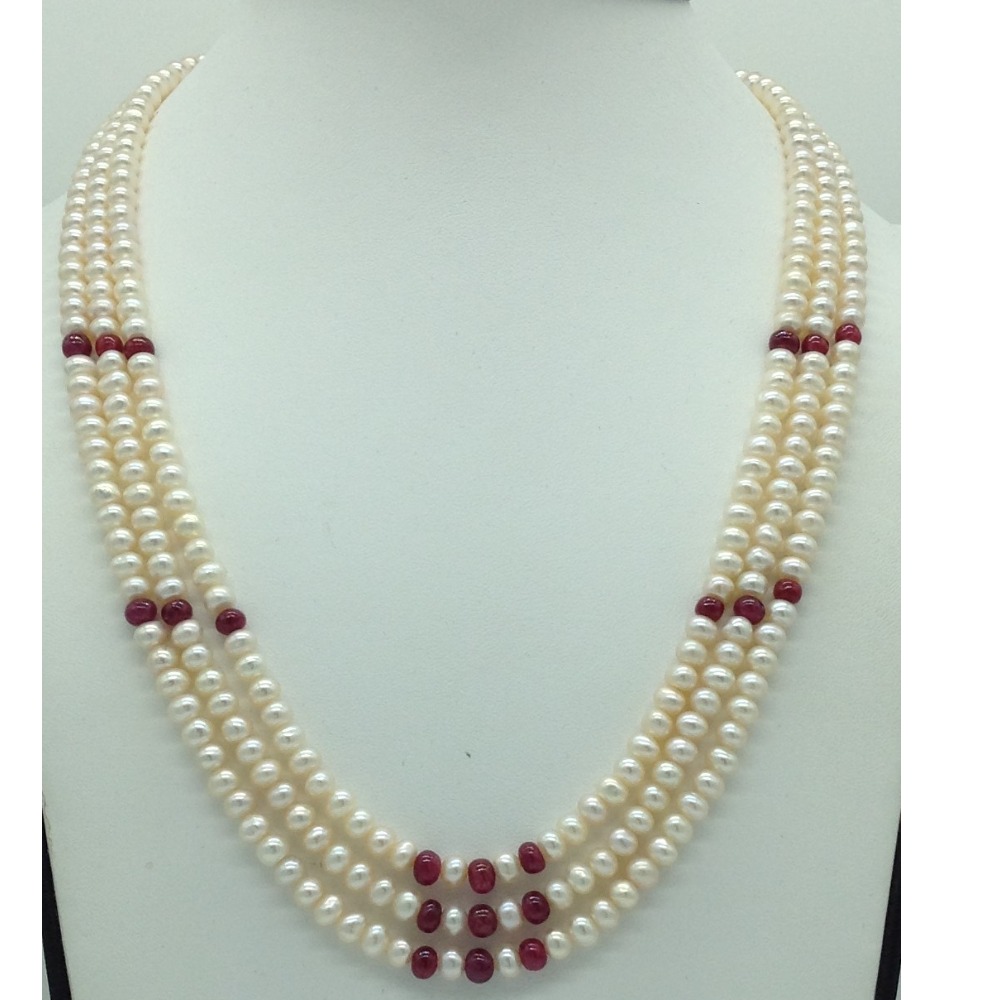 Freshwater White Flat 3 Lines Pearls Combination Full Set JPP1063