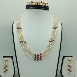 Freshwater White Flat 3 Lines Pearls Combination Full Set JPP1063