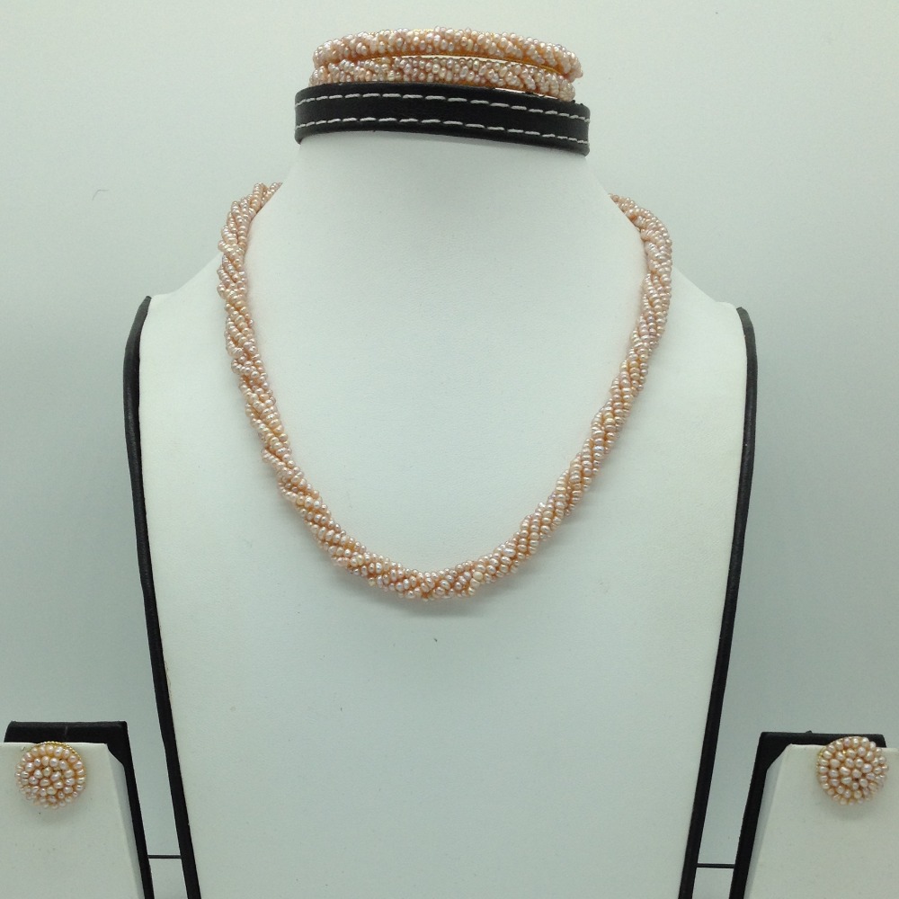 Freshwater Pink Seed 5 Lines Pearls Twisted Full Set JPP1062