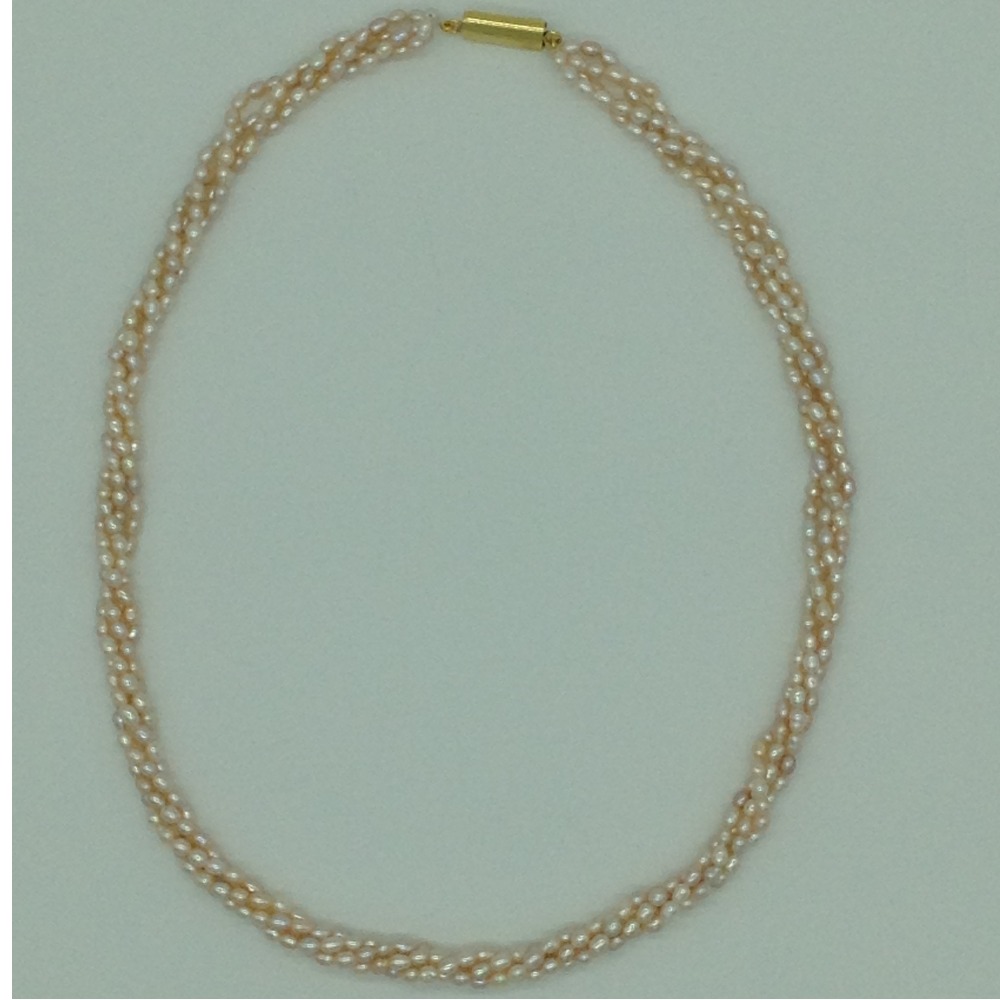 Freshwater Pink Rice 4 Lines Pearls Twisted Full Set JPP1060